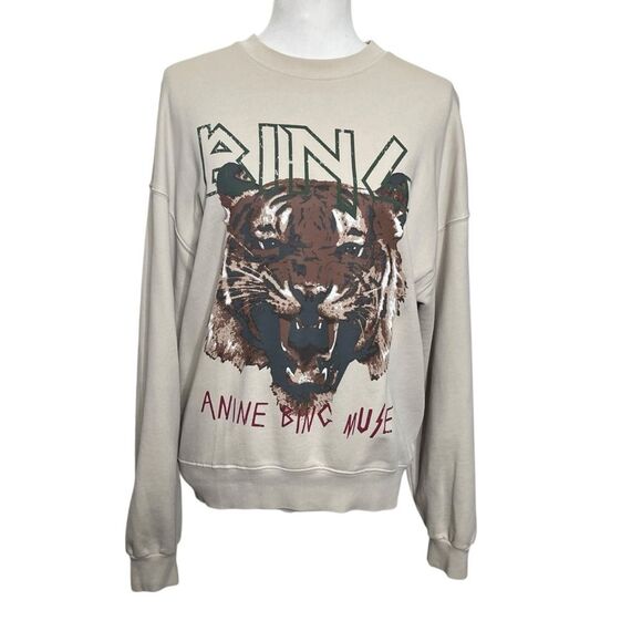 ANINE BING Tiger Muse Stone Crew Pullover Sweatshirt 100% Organic Cotton Size XS - Picture 2 of 15